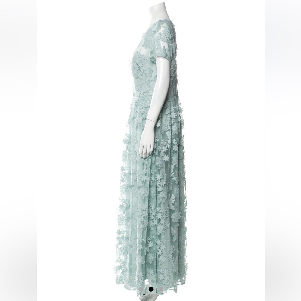 Monique Lhuillier Lace Pattern Long Light Blue Floral Mesh Fit Flare - Picture 3 of 8